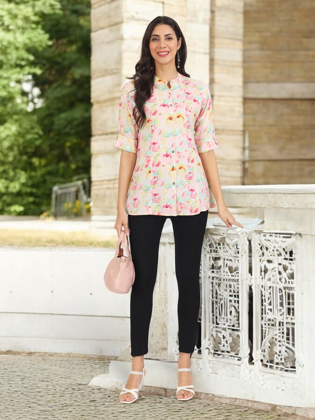 Green Floral Printed Rayon Top
