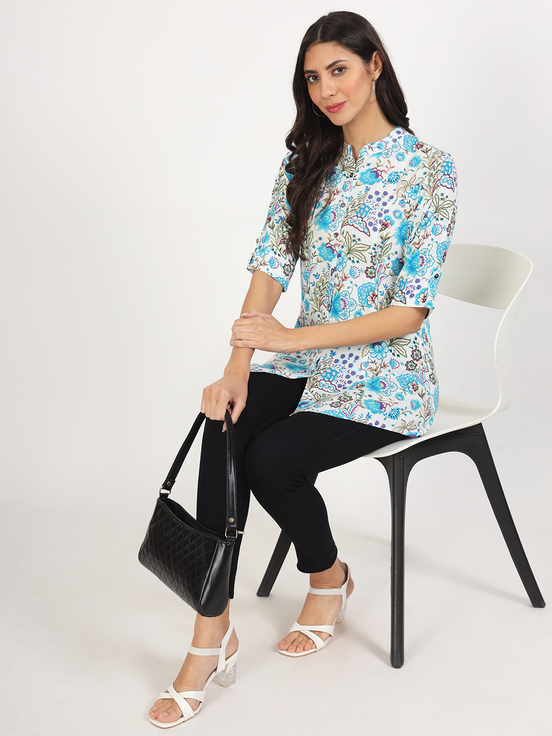 White Floral Printed Rayon Top