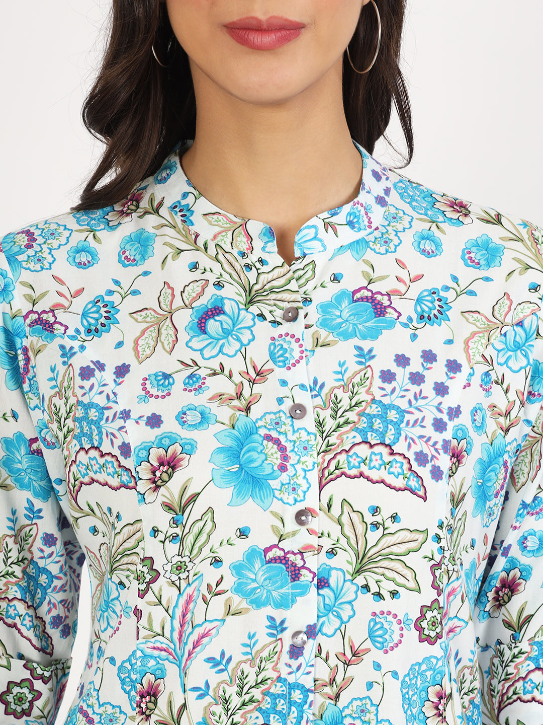 White Floral Printed Rayon Top