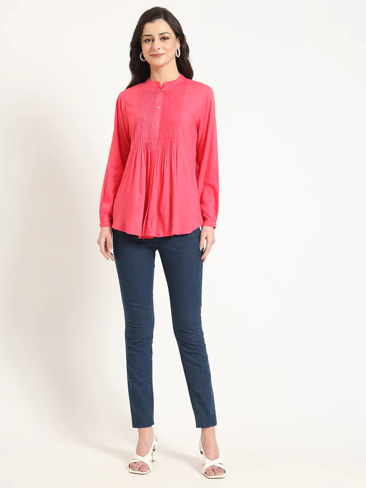 Dark Pink Solid Pintex Top