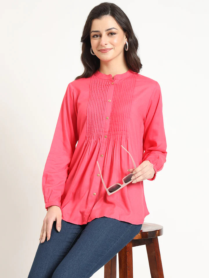 Peach Solid Pintex Top
