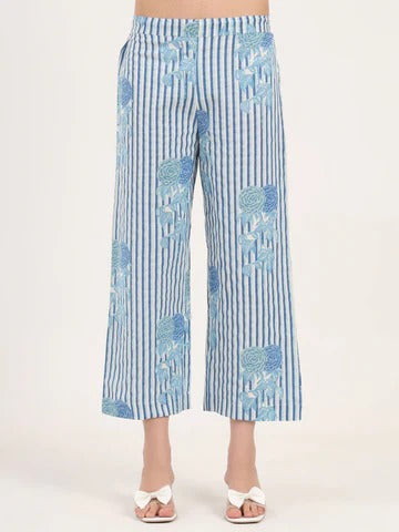 Blue Floral Printed Cotton Kurta Set