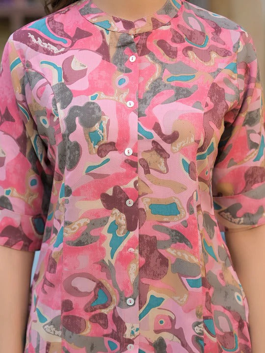 Pink Printed Rayon A-Line Top