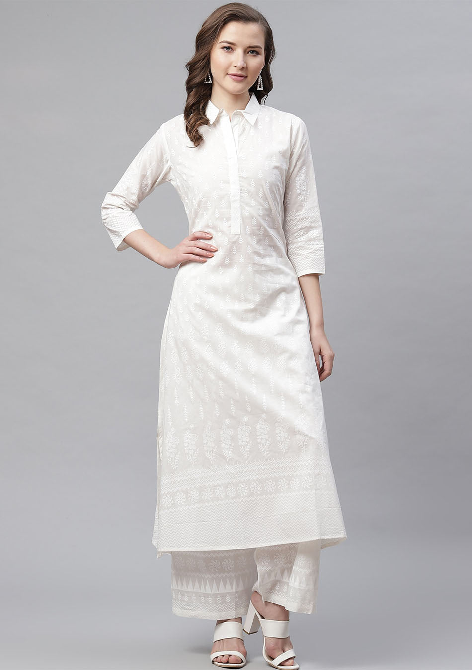 Buy White Blue Chikankari Cotton Kurta | RAKSH019/RAK28DEC | The loom