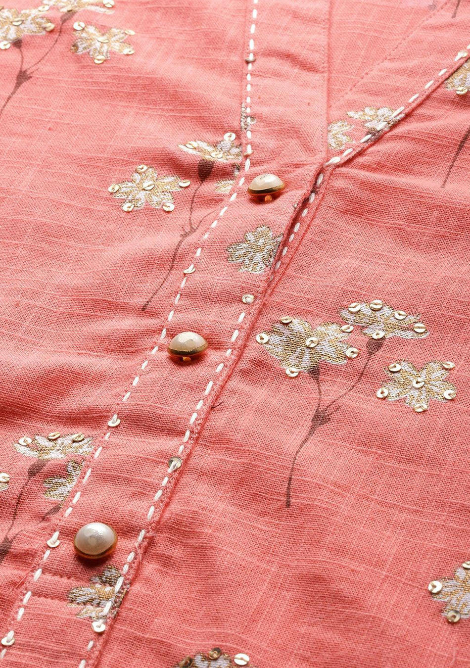 Pink Floral Print Cotton Kurta Set
