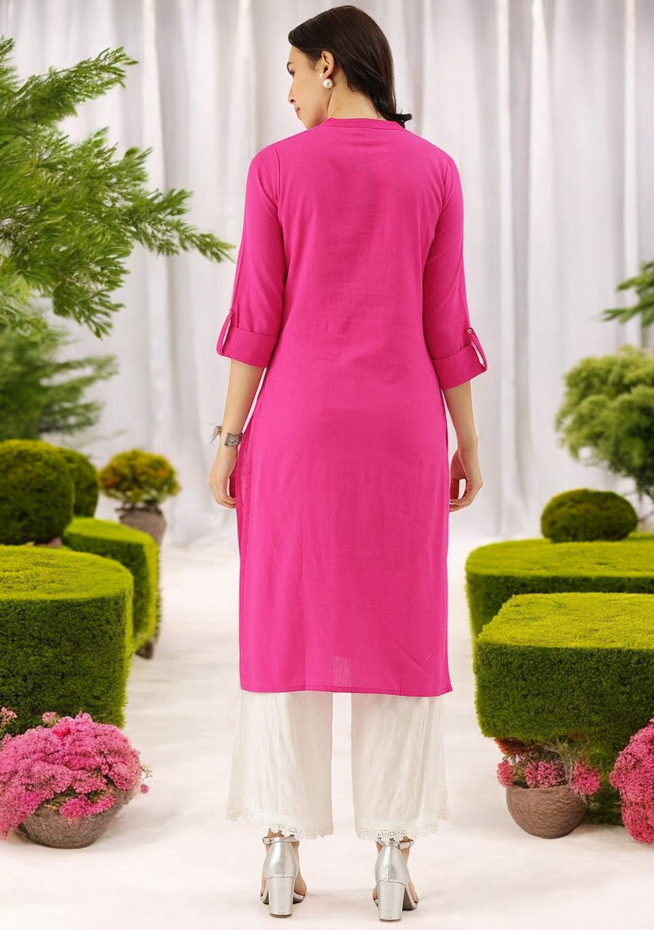 Pink Solid Straight Kurti
