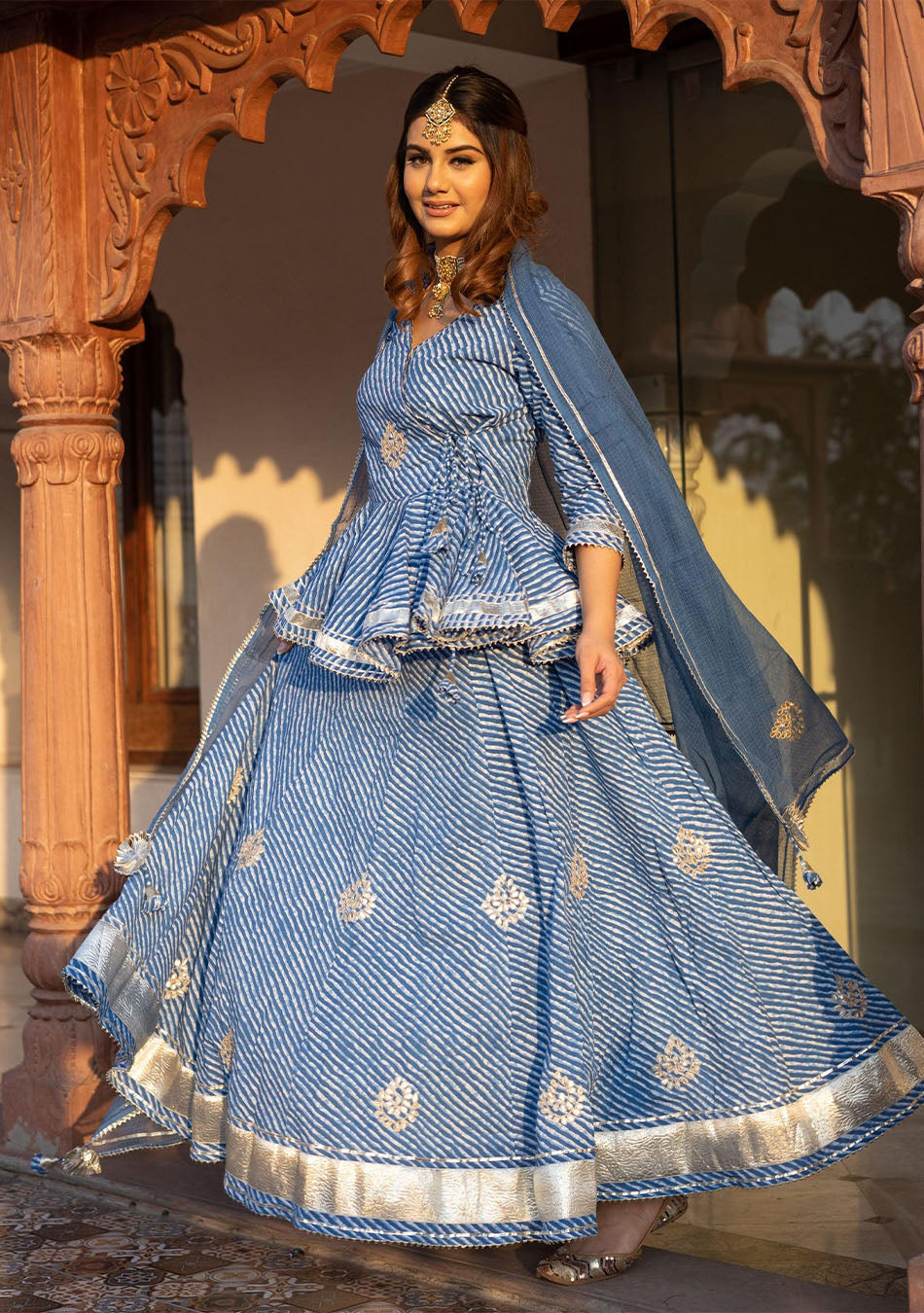 Blue Lehriya lehenga dupatta set