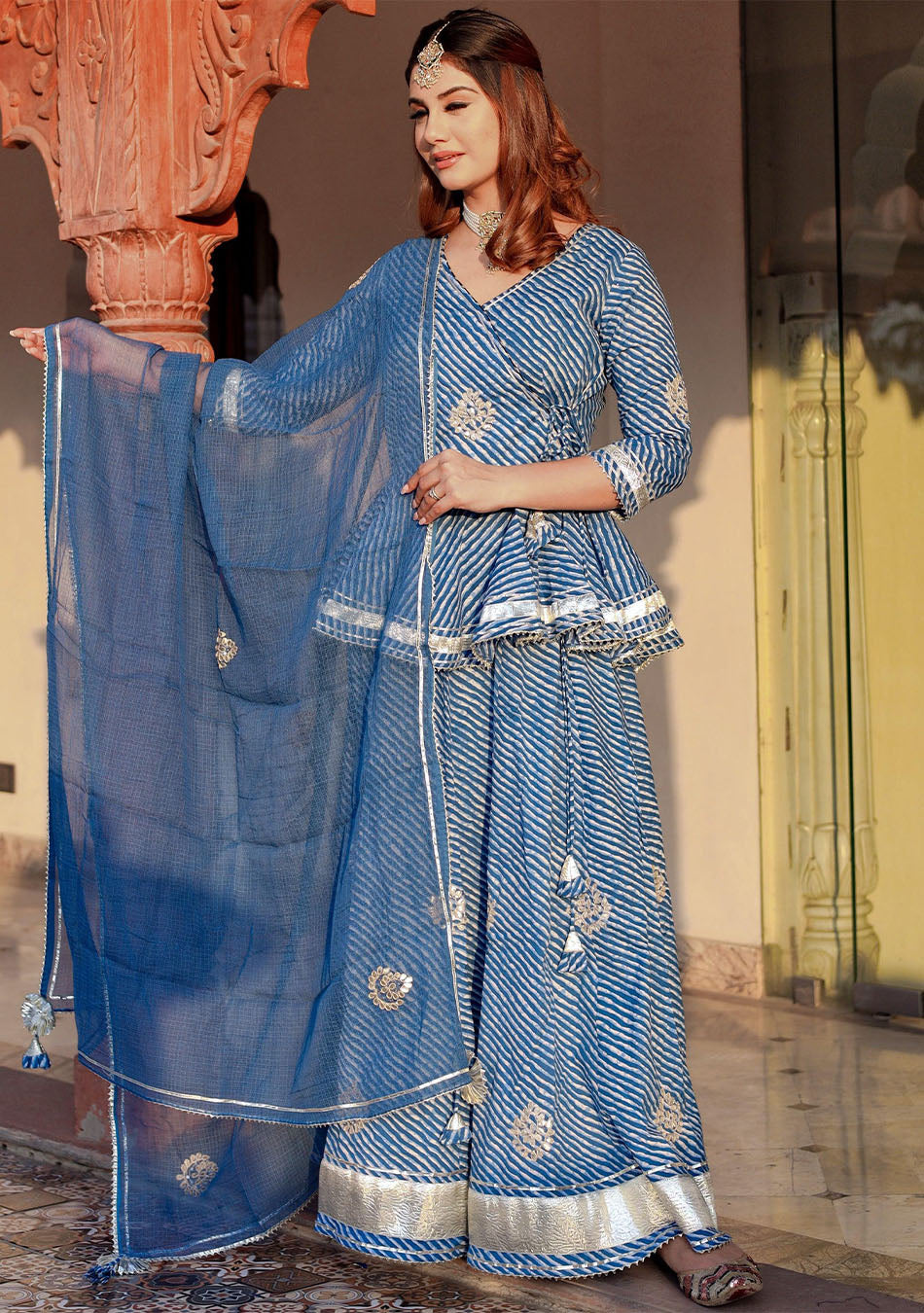 Blue Lehriya lehenga dupatta set