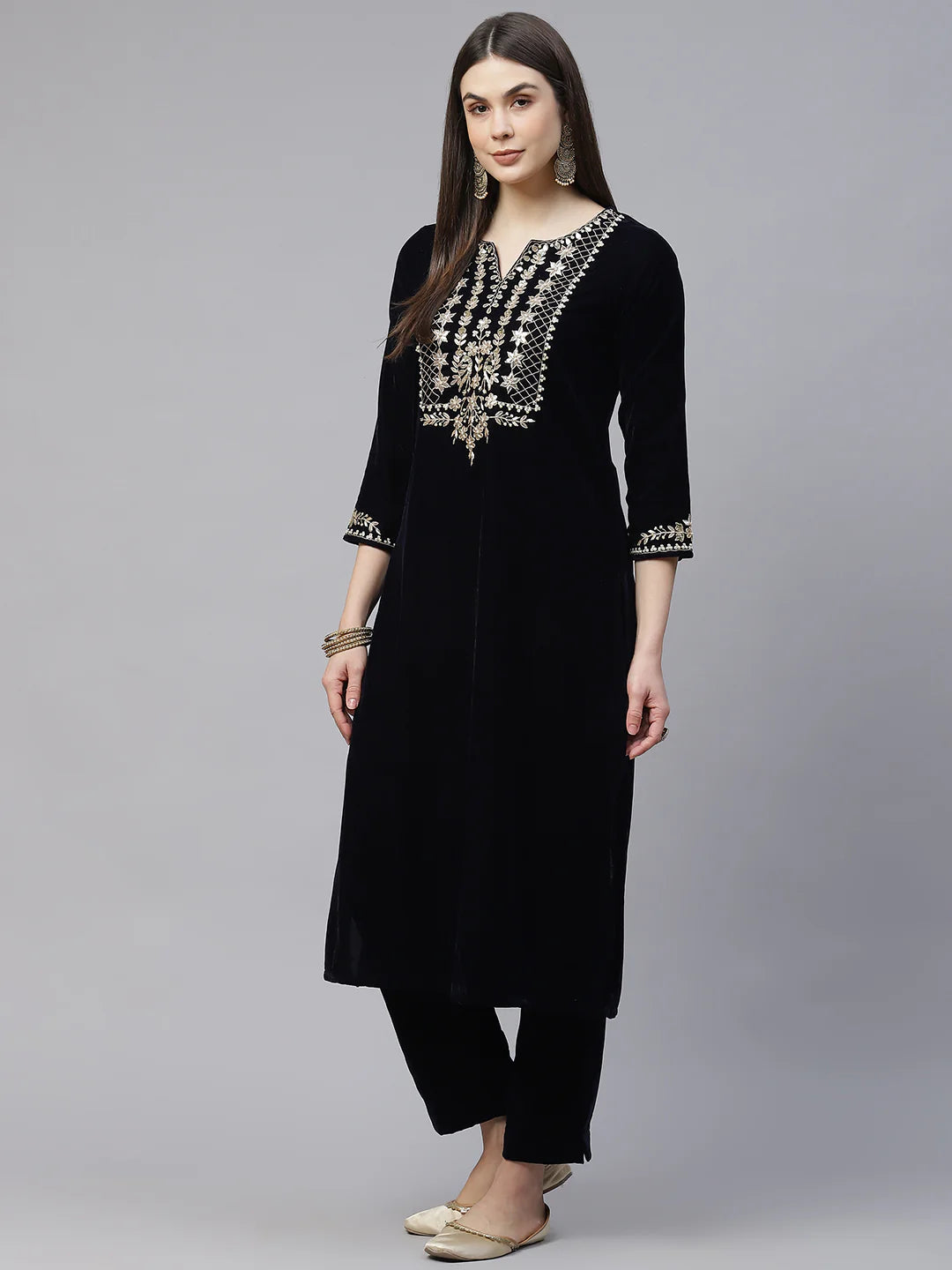 Royal Blue Velvet hand work Kurta pant With Net Dupatta set