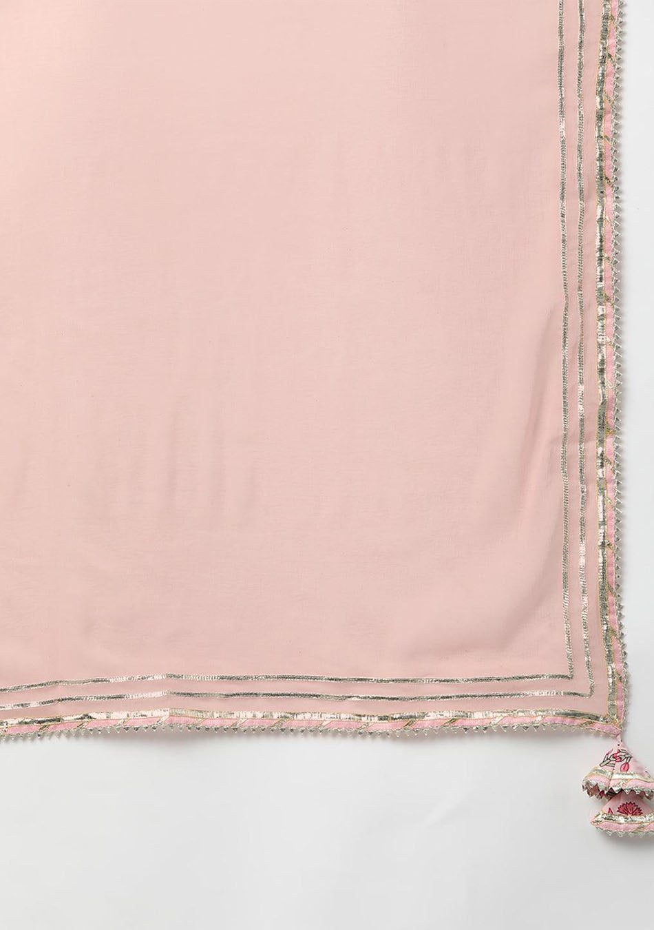 Pink Cotton Straight Kurta Pant Set With Dupatta