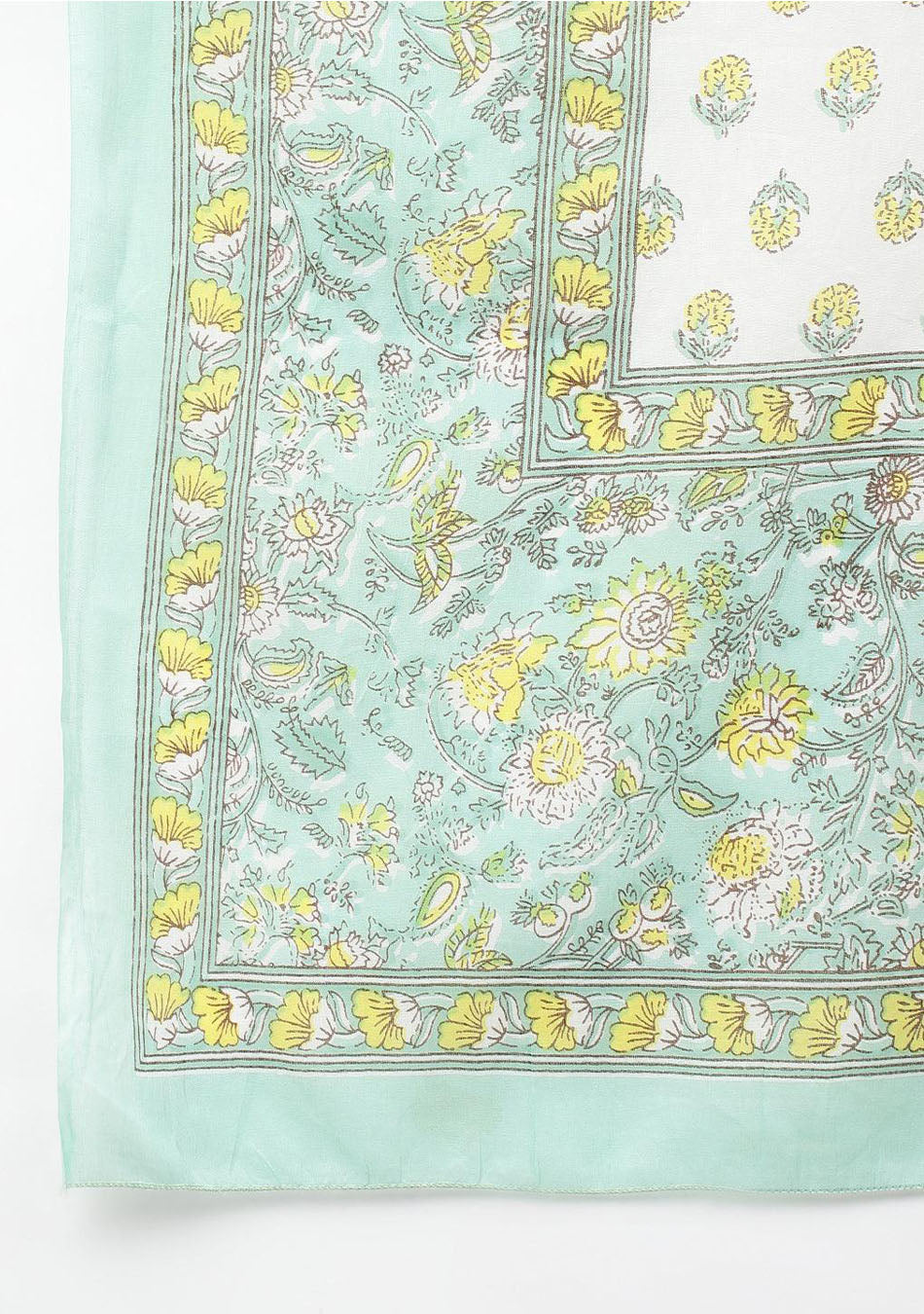 Mint Green Floral Print Kurta Pant Set with Dupatta