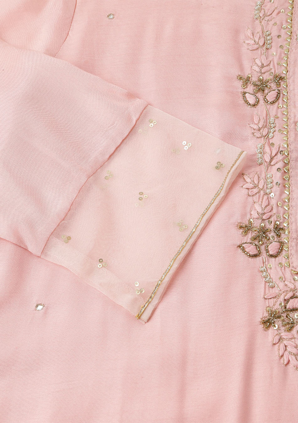 Baby Pink Embroidered Chanderi Kurta, Trouser With Dupatta