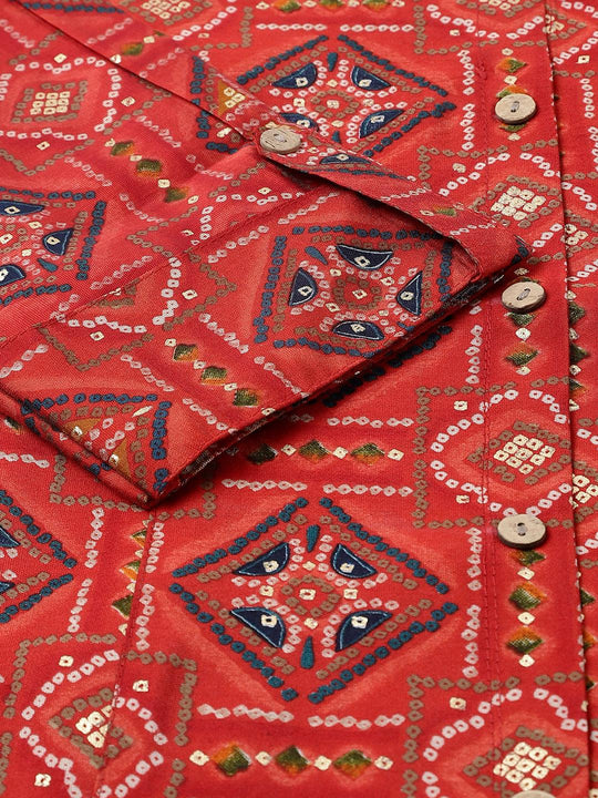 Red Bandhani Printed Modal A-Line Shirts Style Top