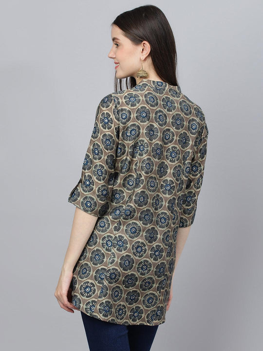 Brown Floral Printed Modal A-Line Shirts Style Top