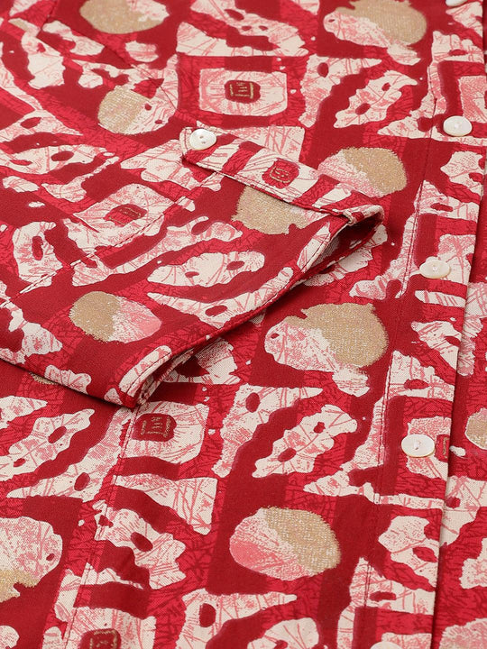 Red Abstract Printed Rayon A-line Shirts Style Top