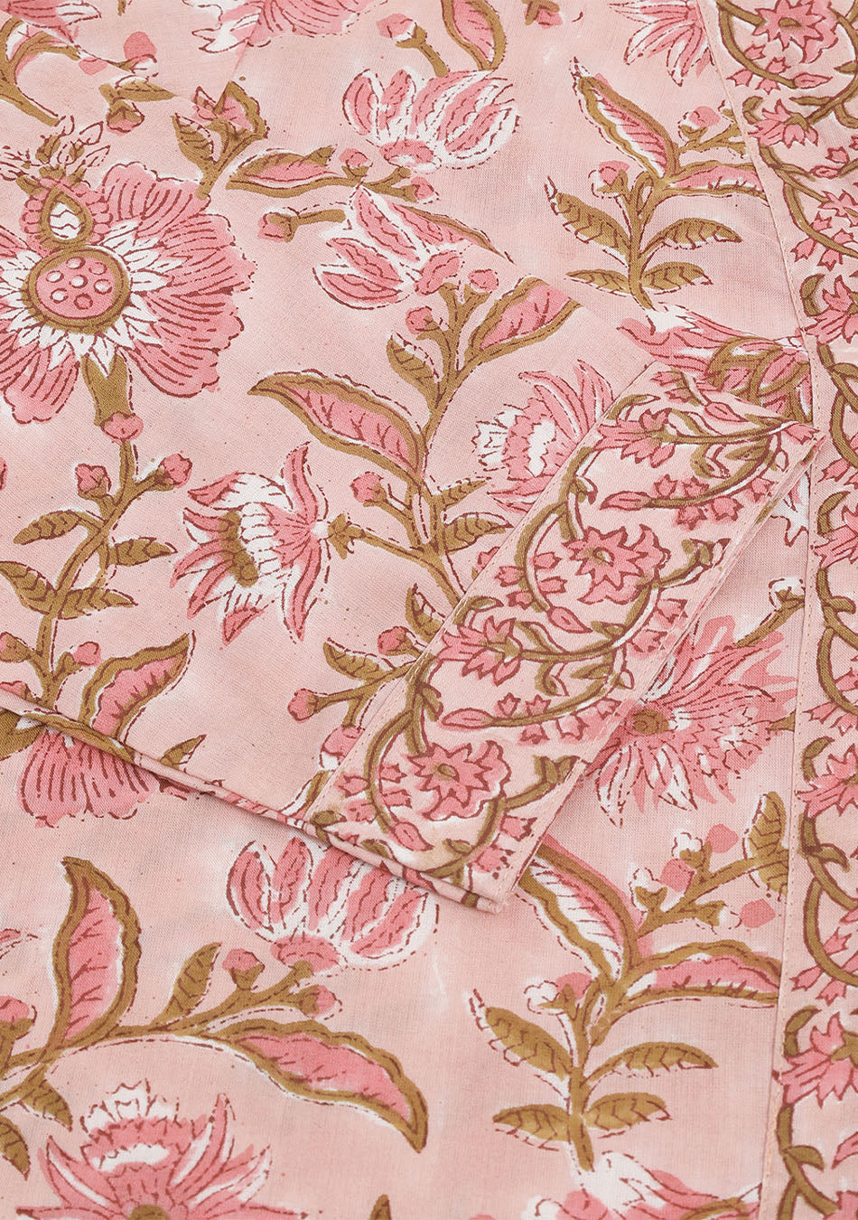 Pink hand block Floral Printed Cotton Kurta, trousers with Dupatta Set