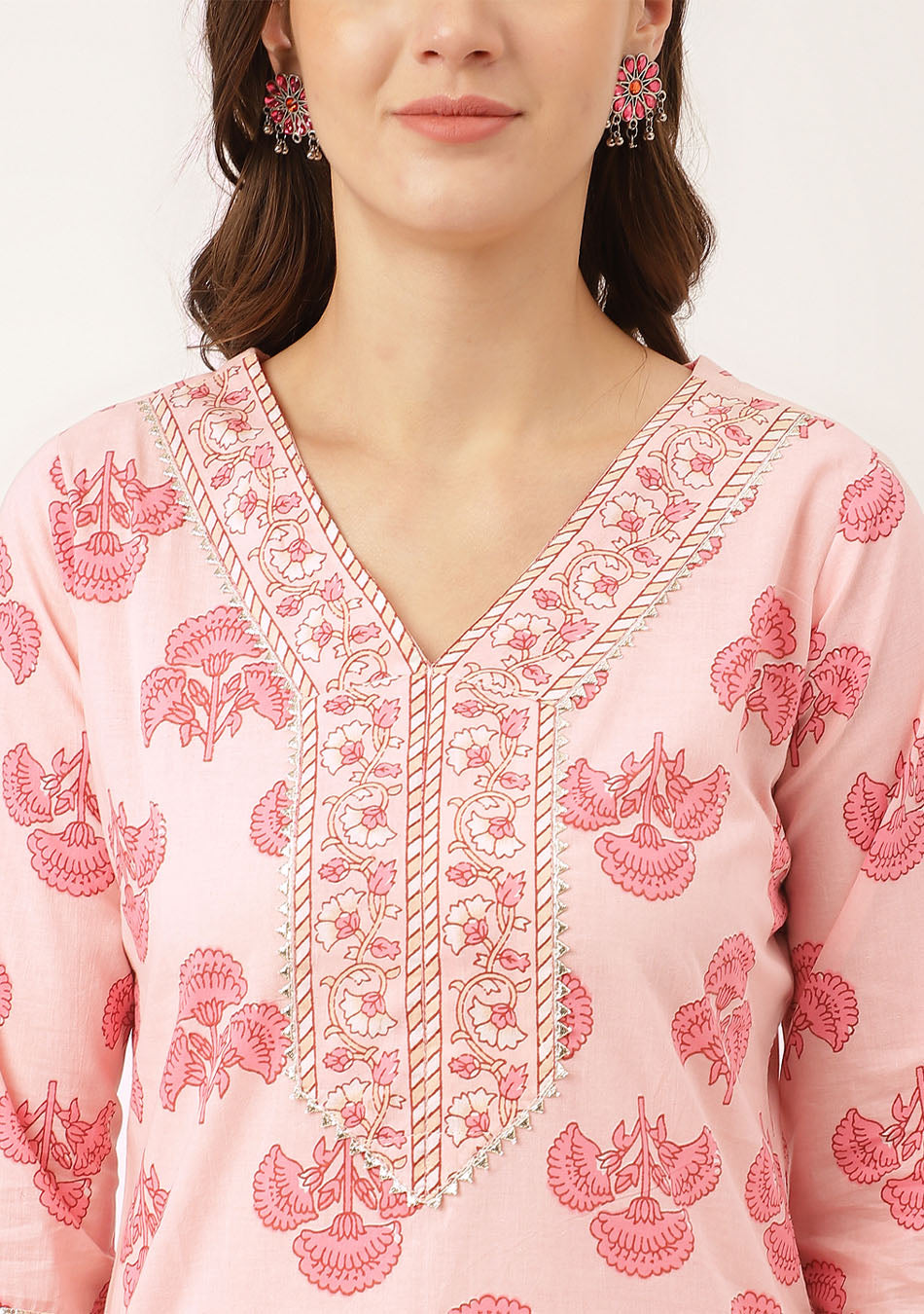 Petal Pink Floral Kurta Pant Set with Dupatta