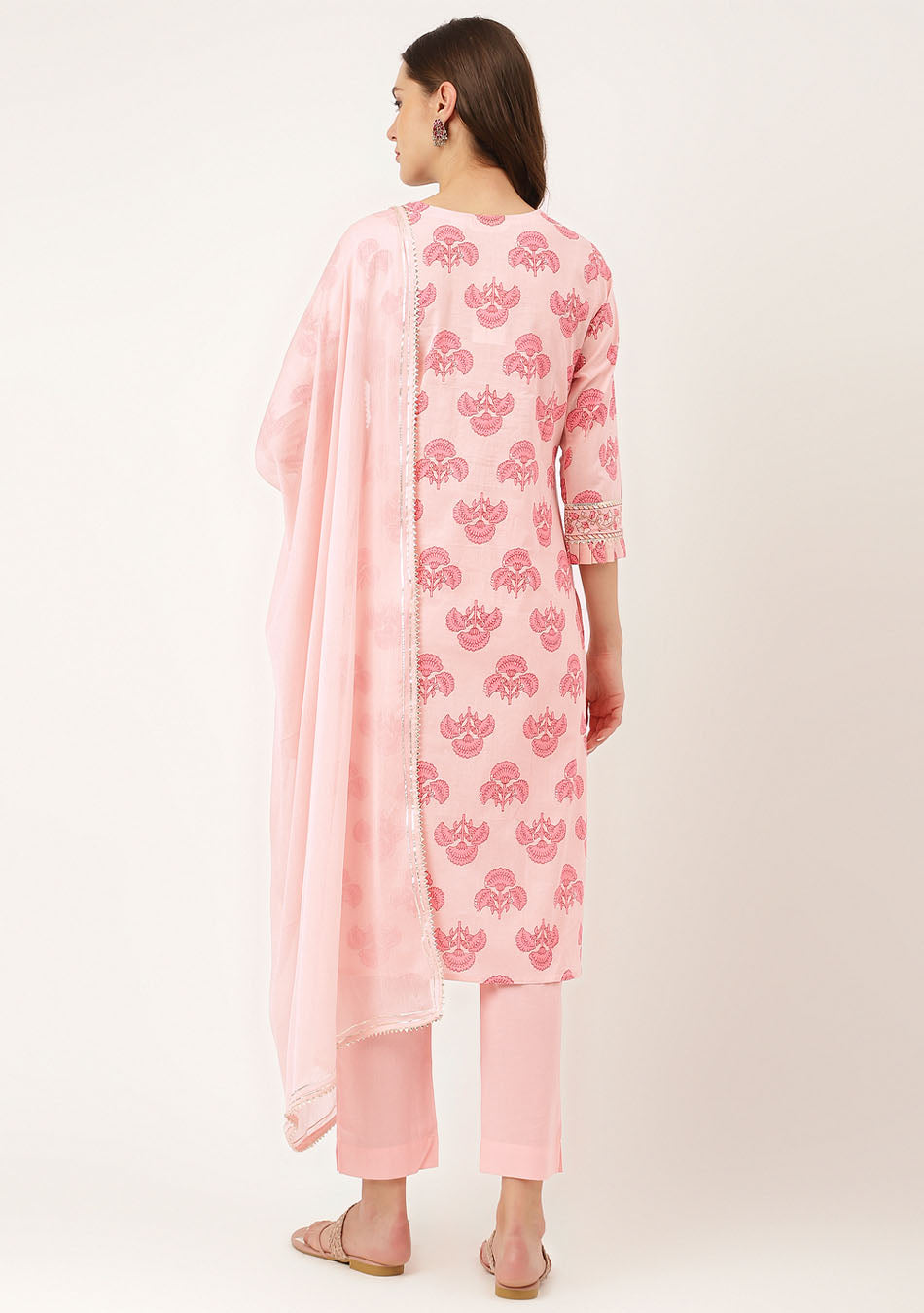 Petal Pink Floral Kurta Pant Set with Dupatta