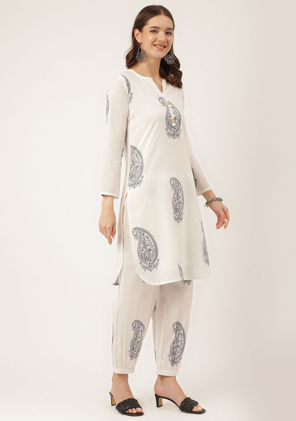 White Paisley Print Cotton Co-ord Set