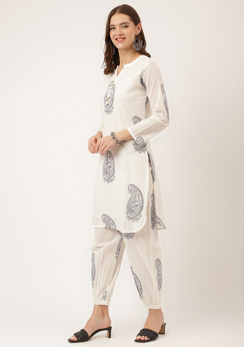White Paisley Print Cotton Co-ord Set