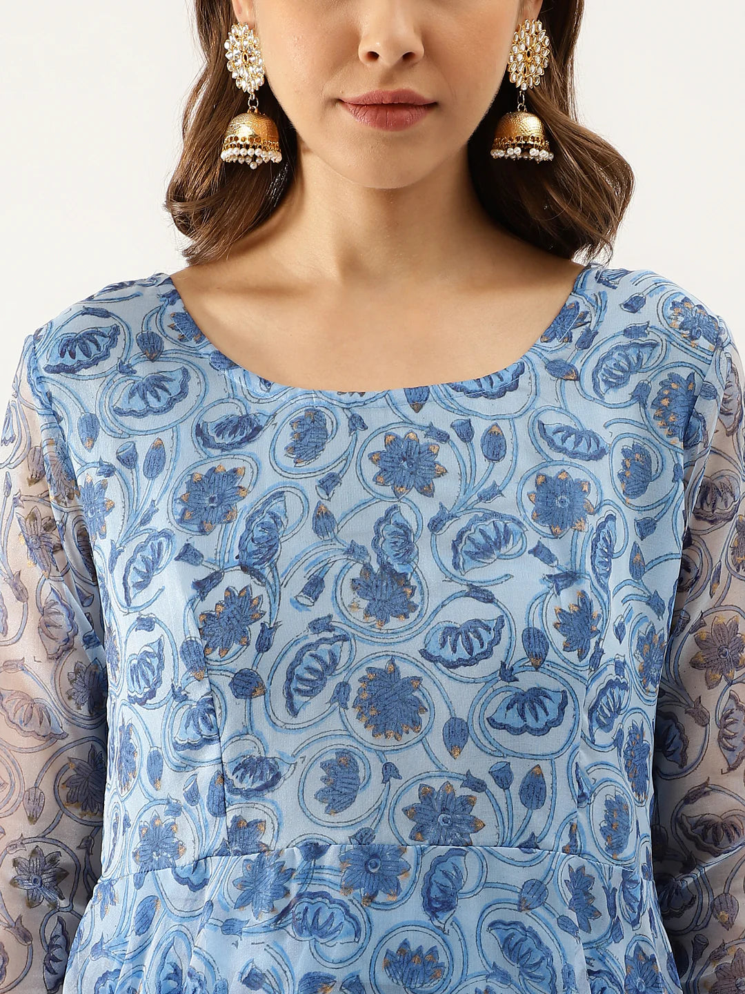 Floral Sky Blue Anarkali Ensemble