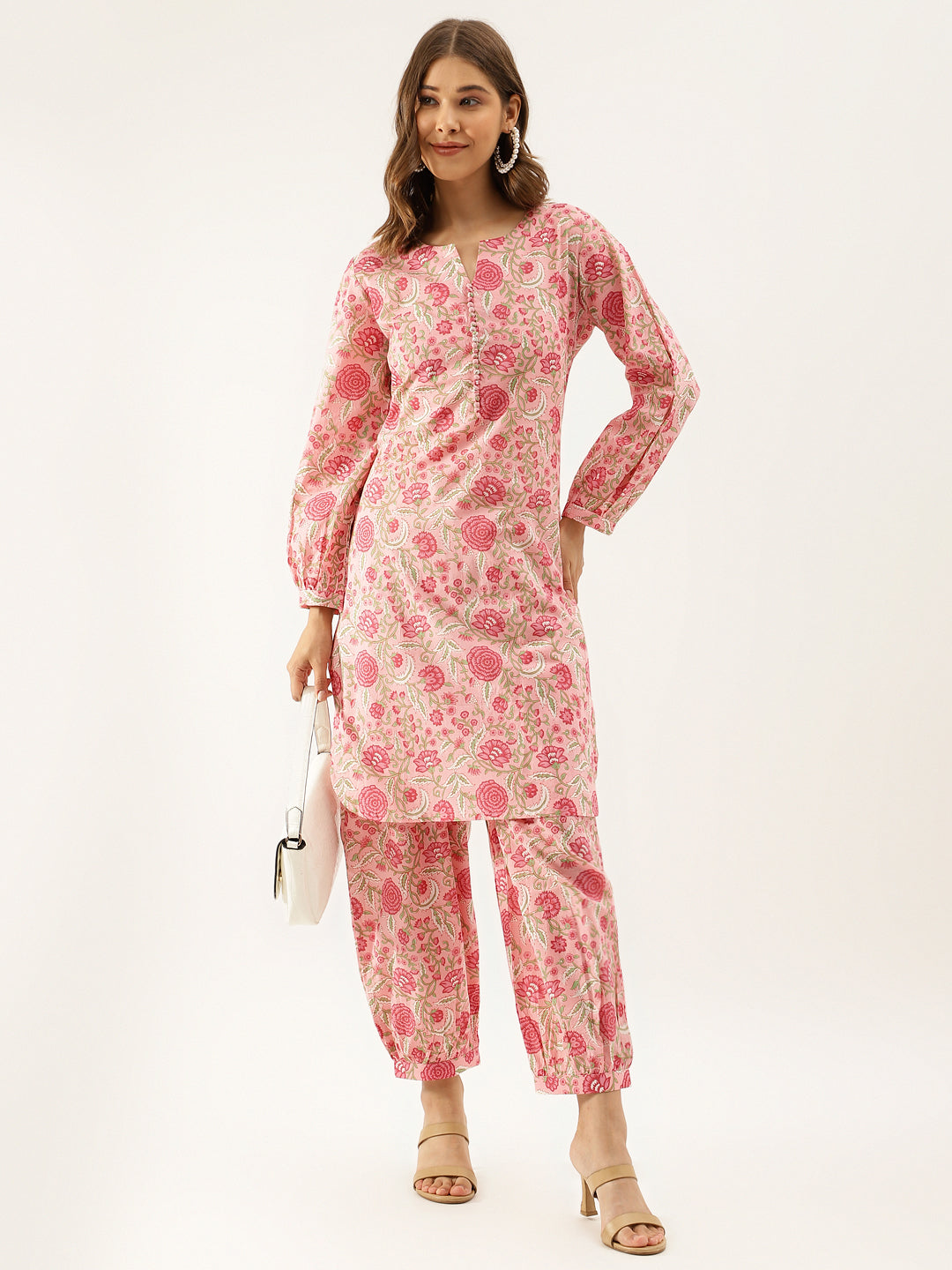 Pink Floral Print Cotton Co-ord set