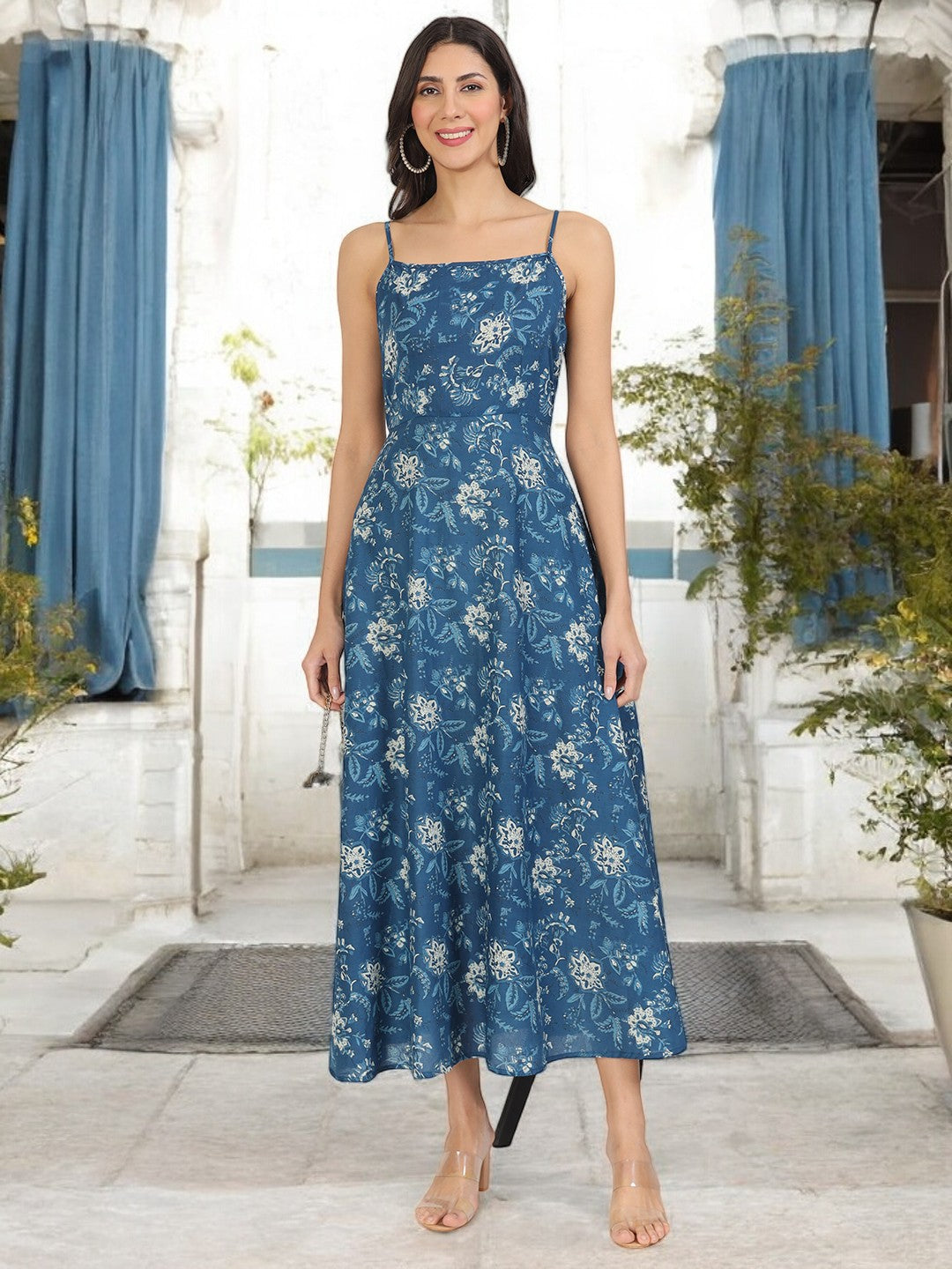 Indigo Blue Cotton Long Dress for Women