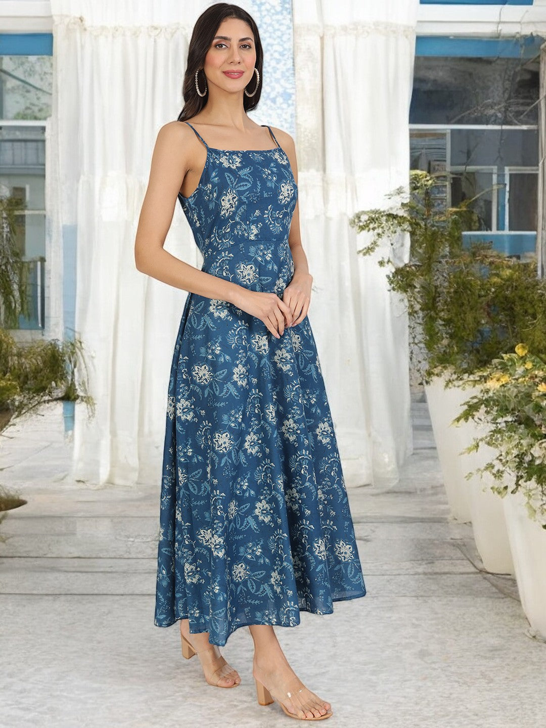 Indigo Blue Cotton Long Dress for Women