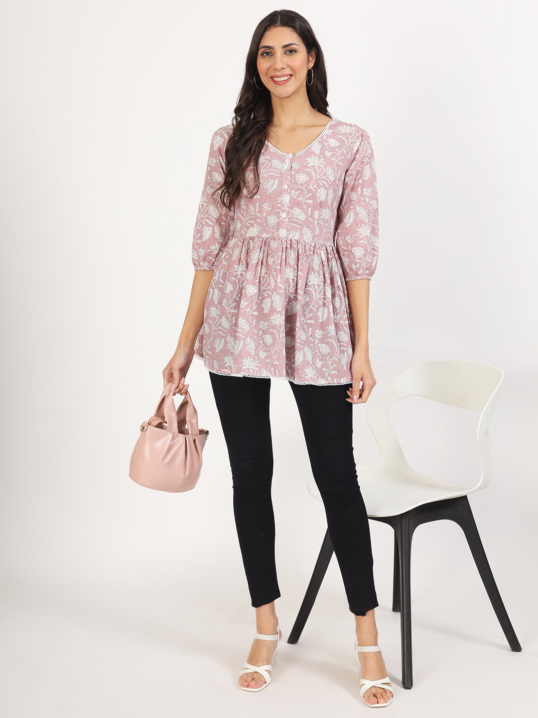 Pink Floral Printed Cotton Top
