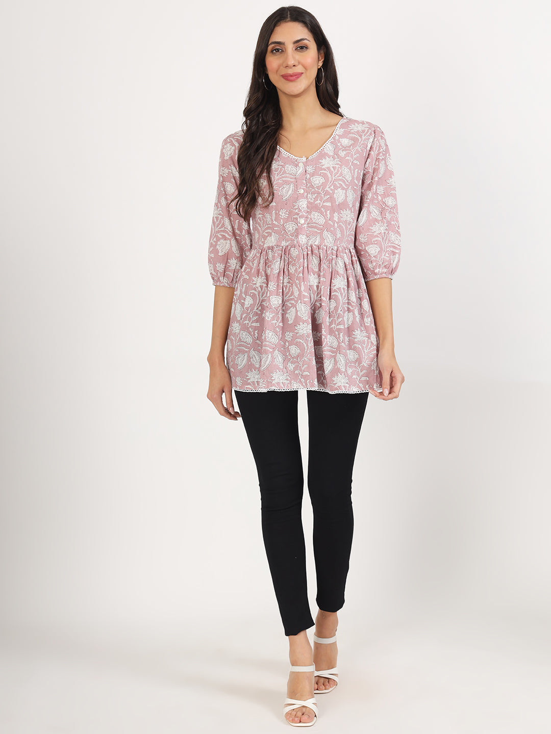 Pink Floral Printed Cotton Top