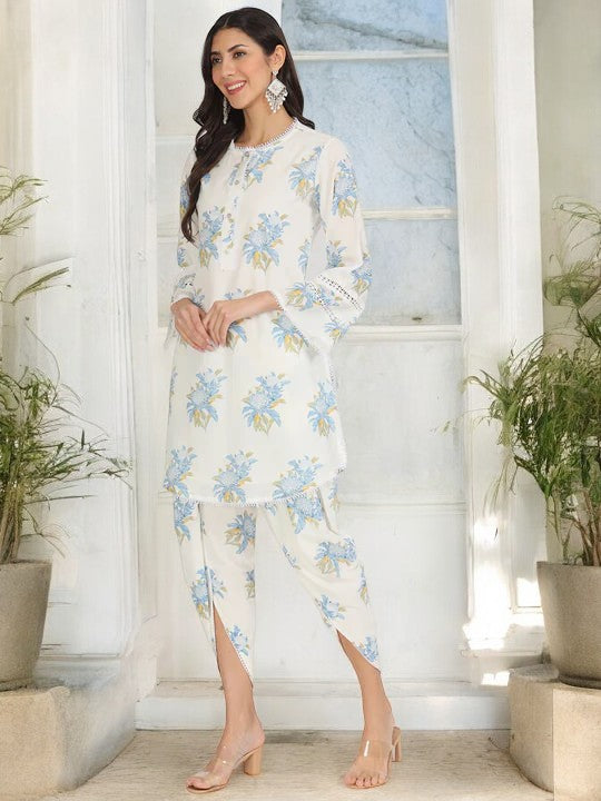 Off White Floral Print Cotton Co-ord set