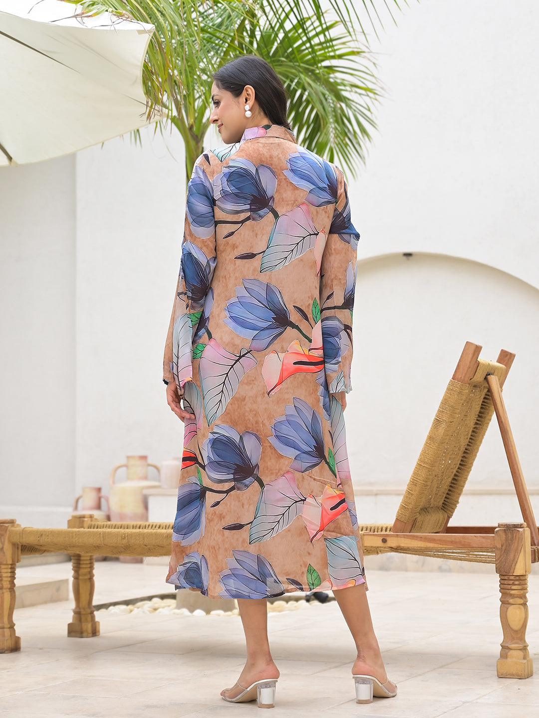 Blue Multi Digital Printed Chinon Kaftan Dress