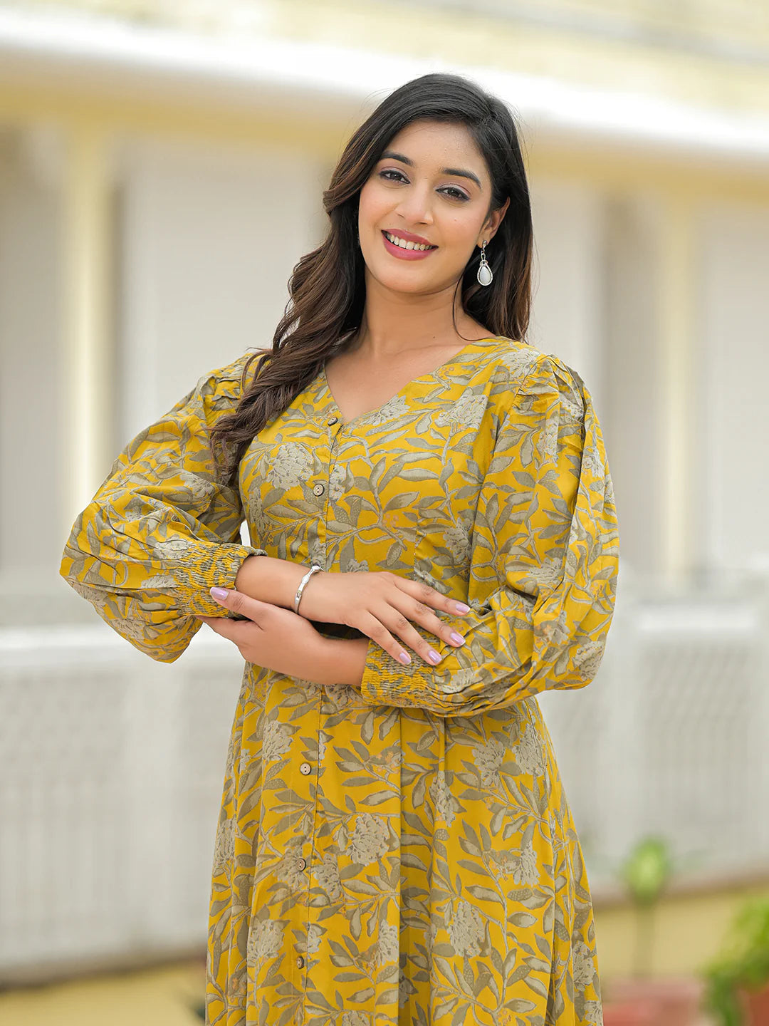 Aravalii Mustard Rayon Flare Dress
