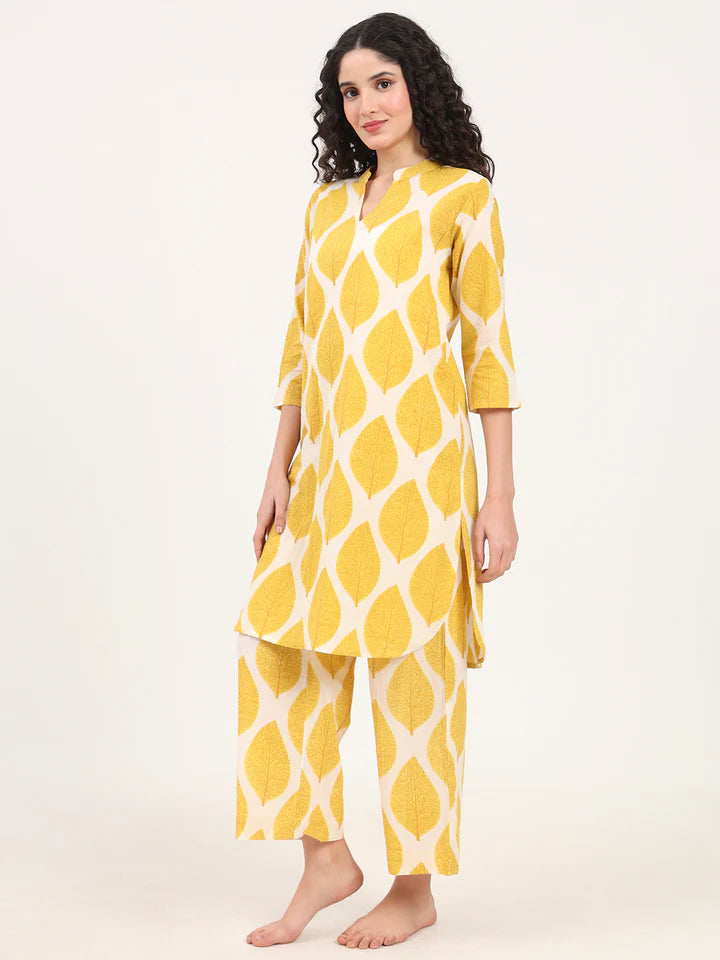 Cream Kurti with Pyjamas Night Suit Sets