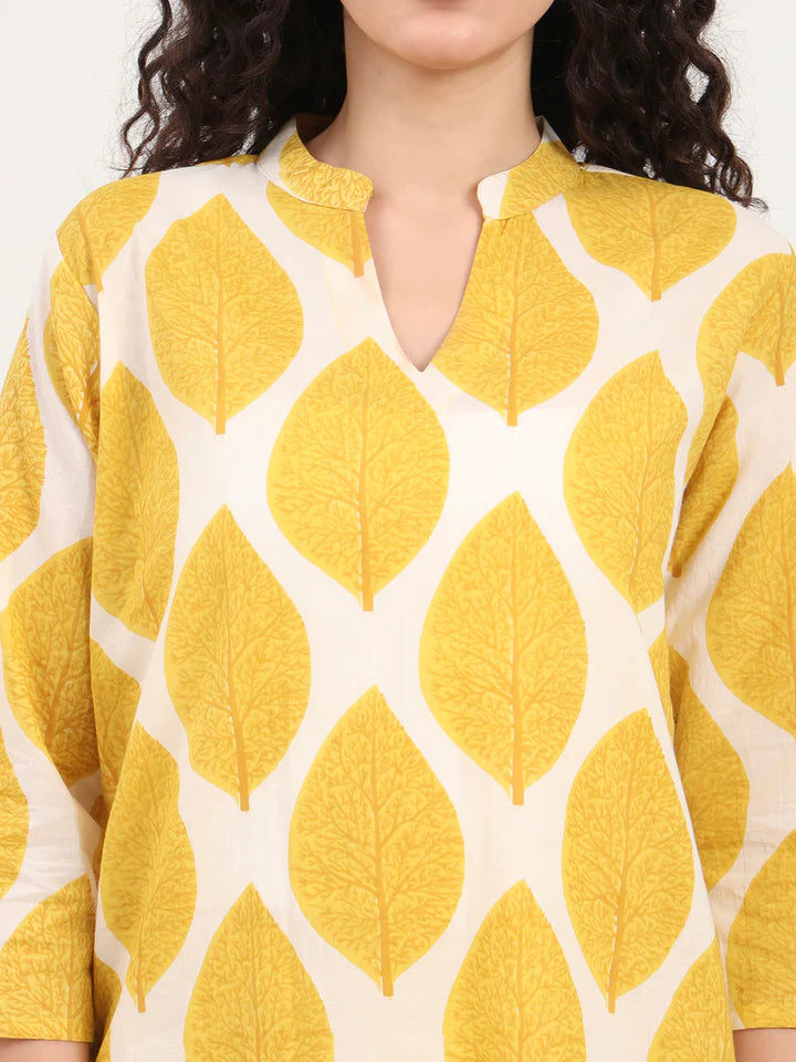 Cream Kurti with Pyjamas Night Suit Sets
