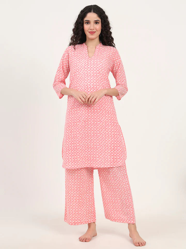 Peach Kurti with Pyjamas Night Suit Sets