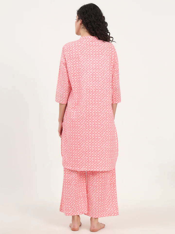 Peach Kurti with Pyjamas Night Suit Sets