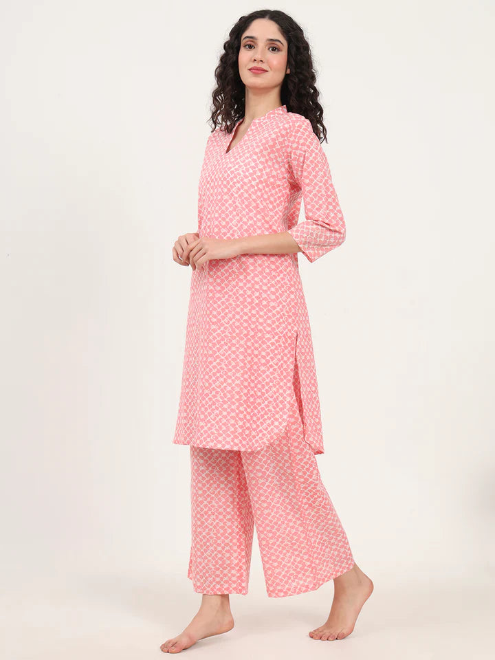 Peach Kurti with Pyjamas Night Suit Sets