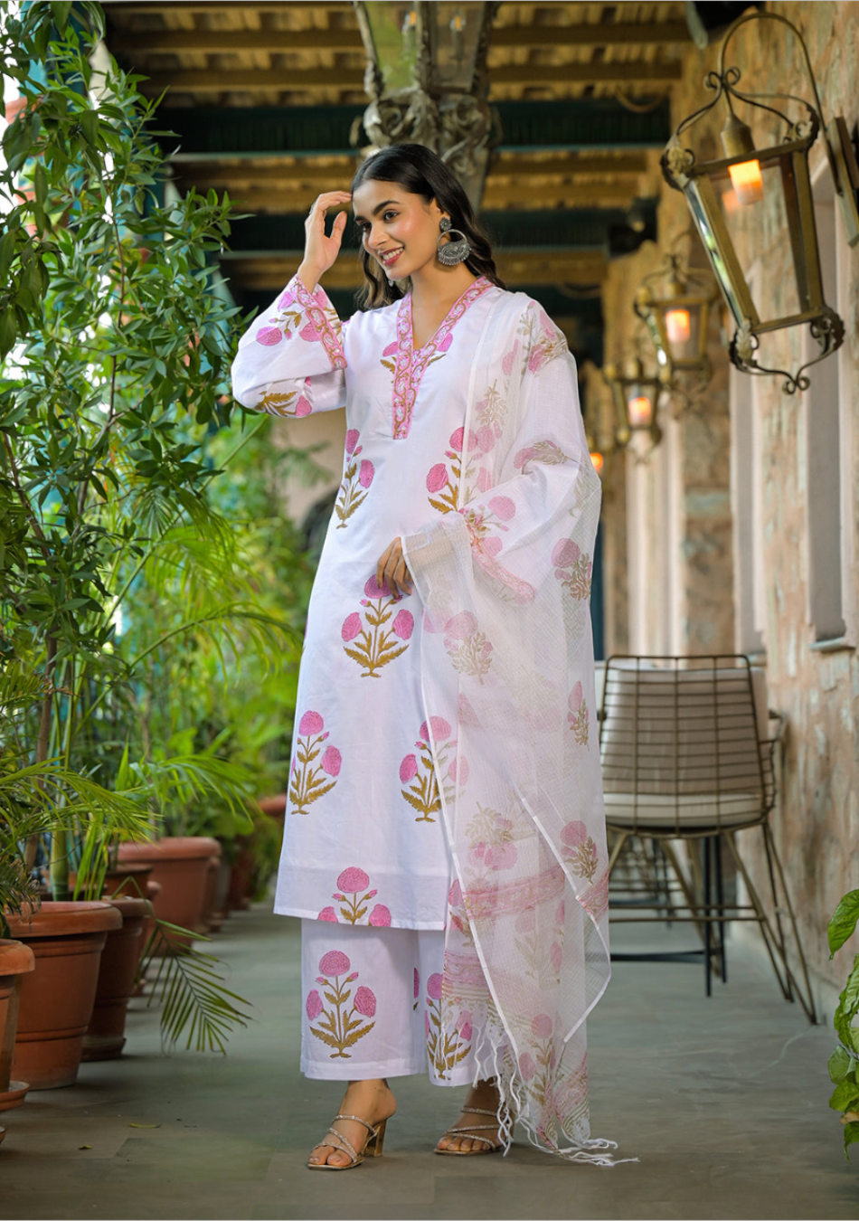 Pink Meadow Handblock Kurta Set