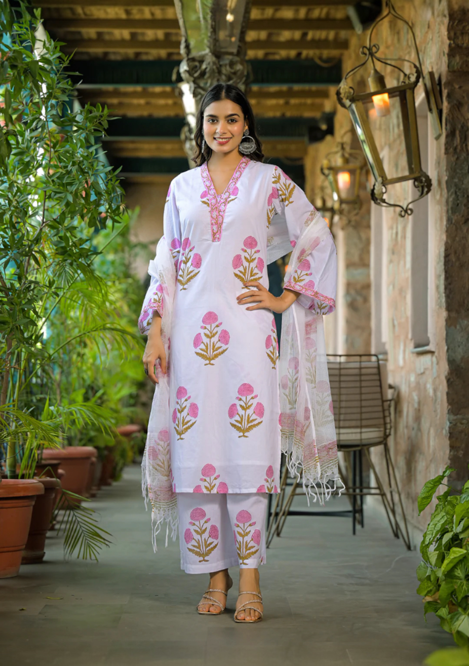 Pink Meadow Handblock Kurta Set