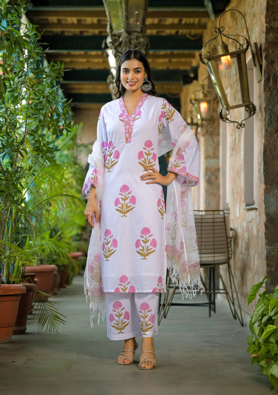 Pink Meadow Handblock Kurta Set