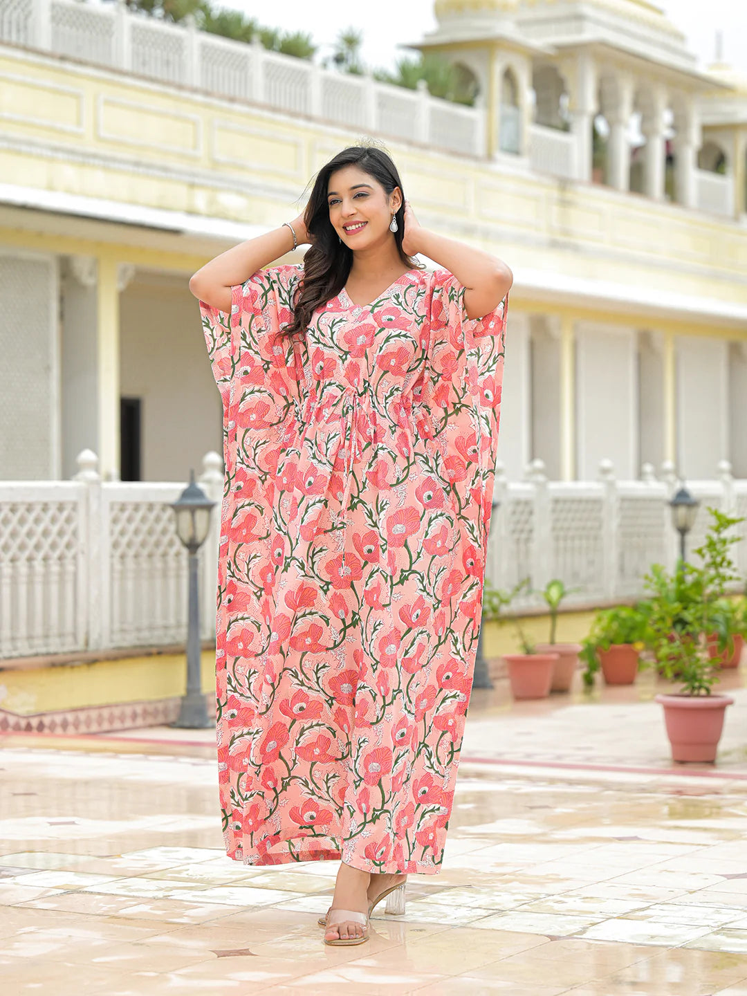 Aravalii Pink Cotton Kaftaan Dress