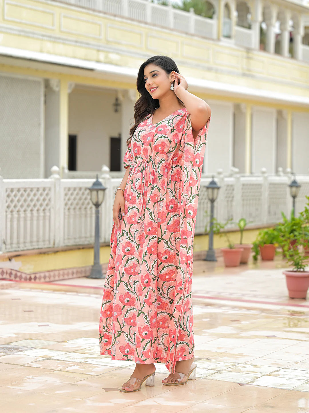 Aravalii Pink Cotton Kaftaan Dress
