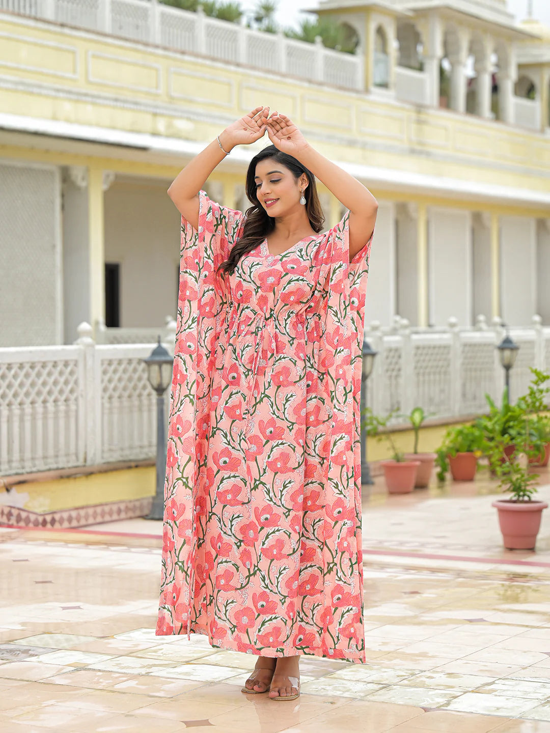 Aravalii Pink Cotton Kaftaan Dress