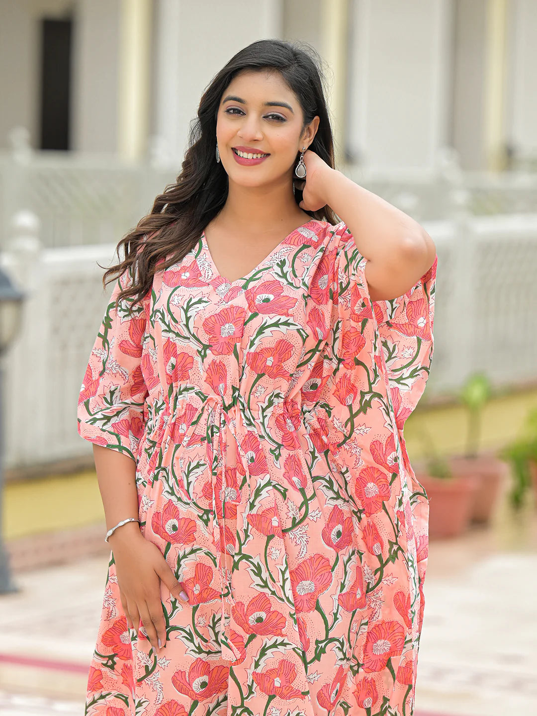 Aravalii Pink Cotton Kaftaan Dress