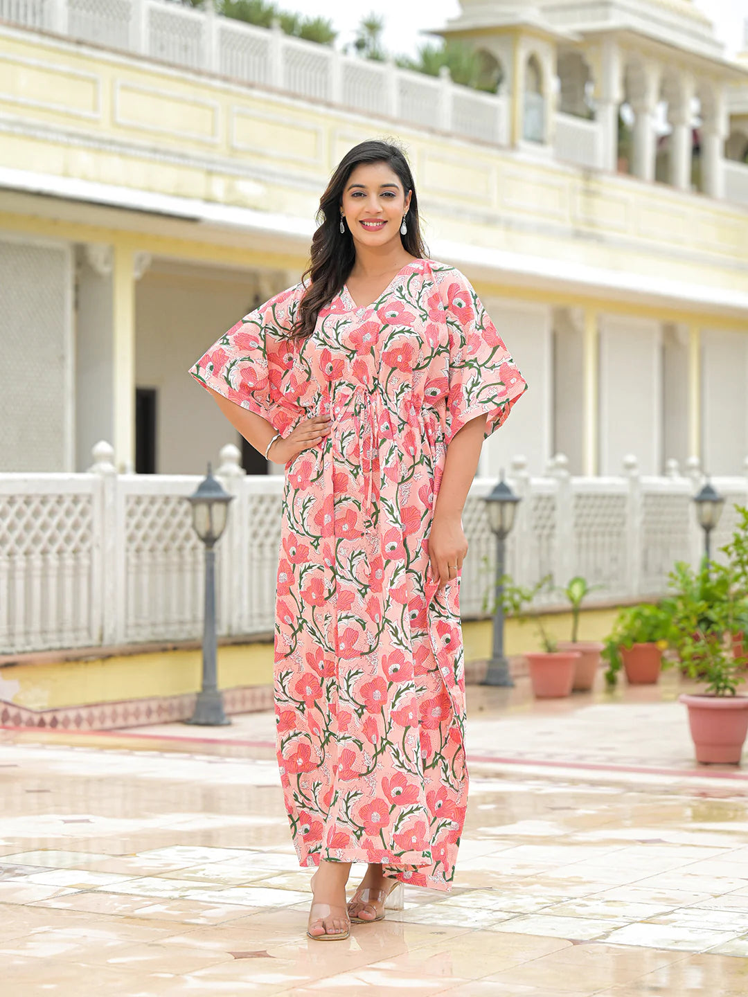 Aravalii Pink Cotton Kaftaan Dress