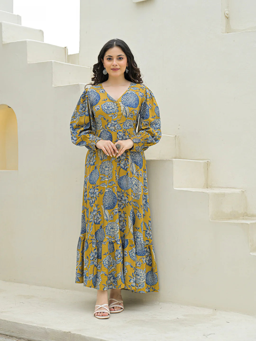 Aravalii Mustard Rayon Flare Dress