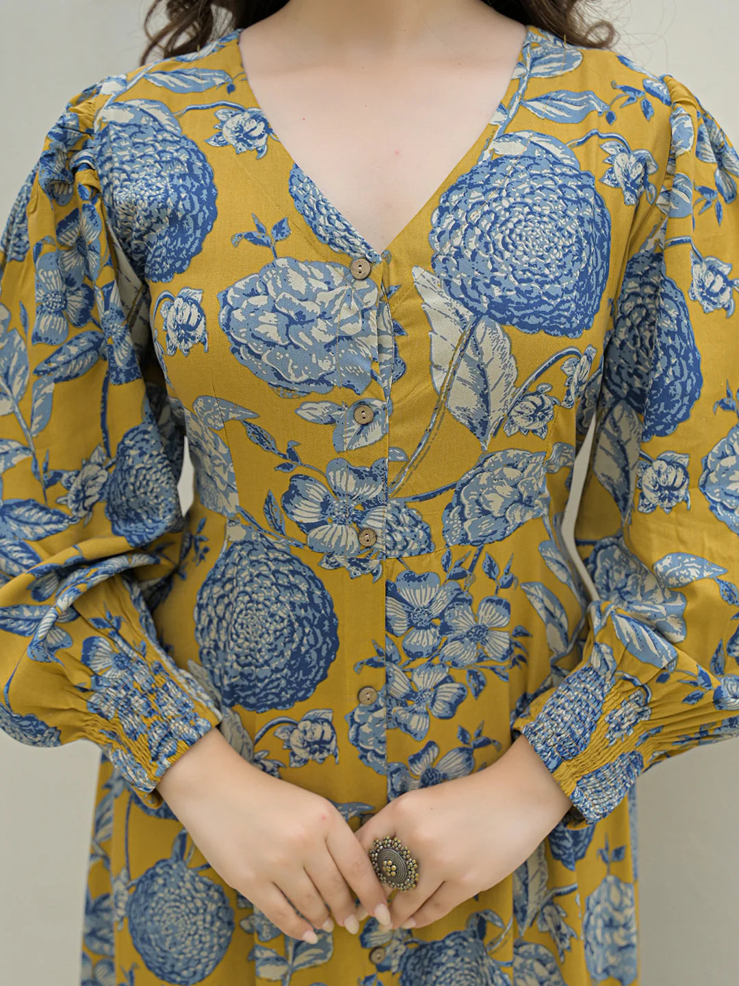Aravalii Mustard Rayon Flare Dress