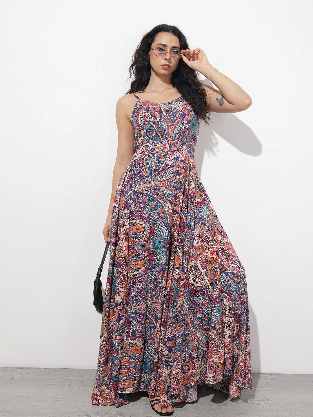 Multi Colored Shoulder strap Rayon Dress