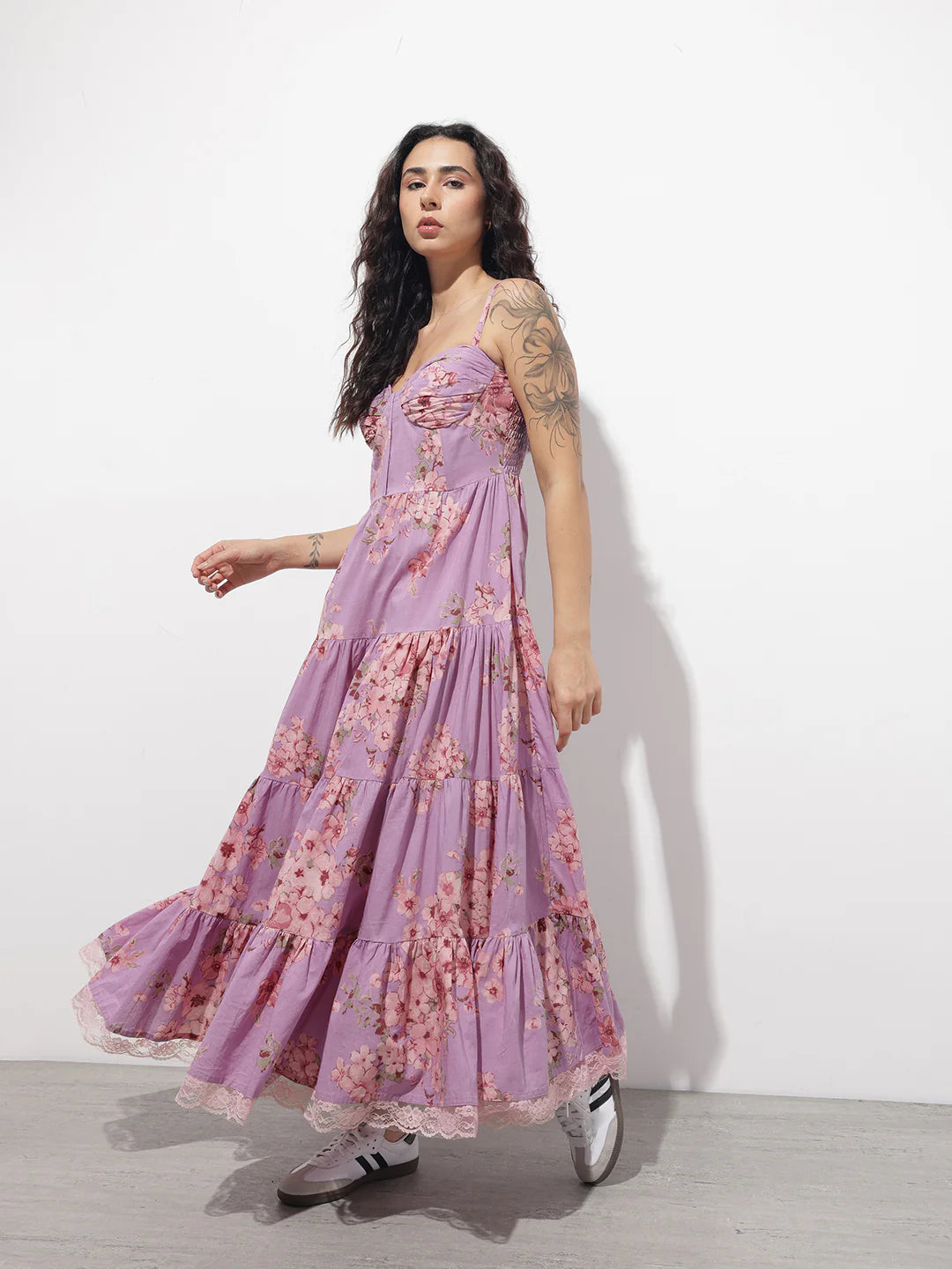 Purple Shoulder strap Cotton Dress